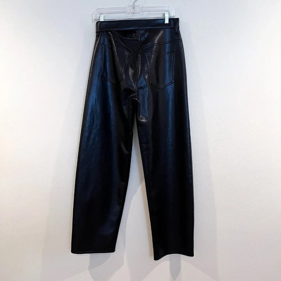 Agolde Black Leather Broken Waist Straight Leg High Waist Wrapped Pants 27 - Picture 5 of 9